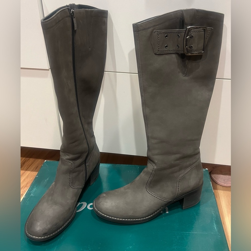 Paul Green Gray Heeled Boots with Buckle